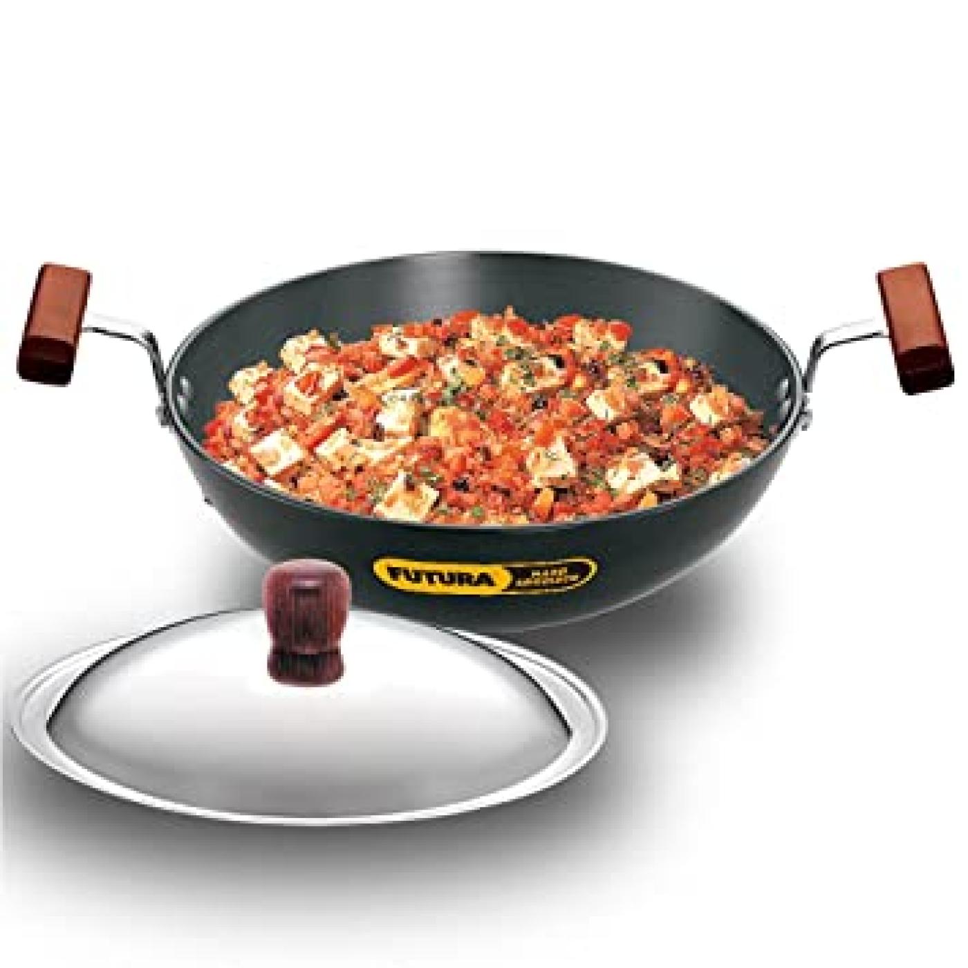 Hawkins Futura Kadhai Non Stick Round Bottom 1.5 Ltr Steel Lid