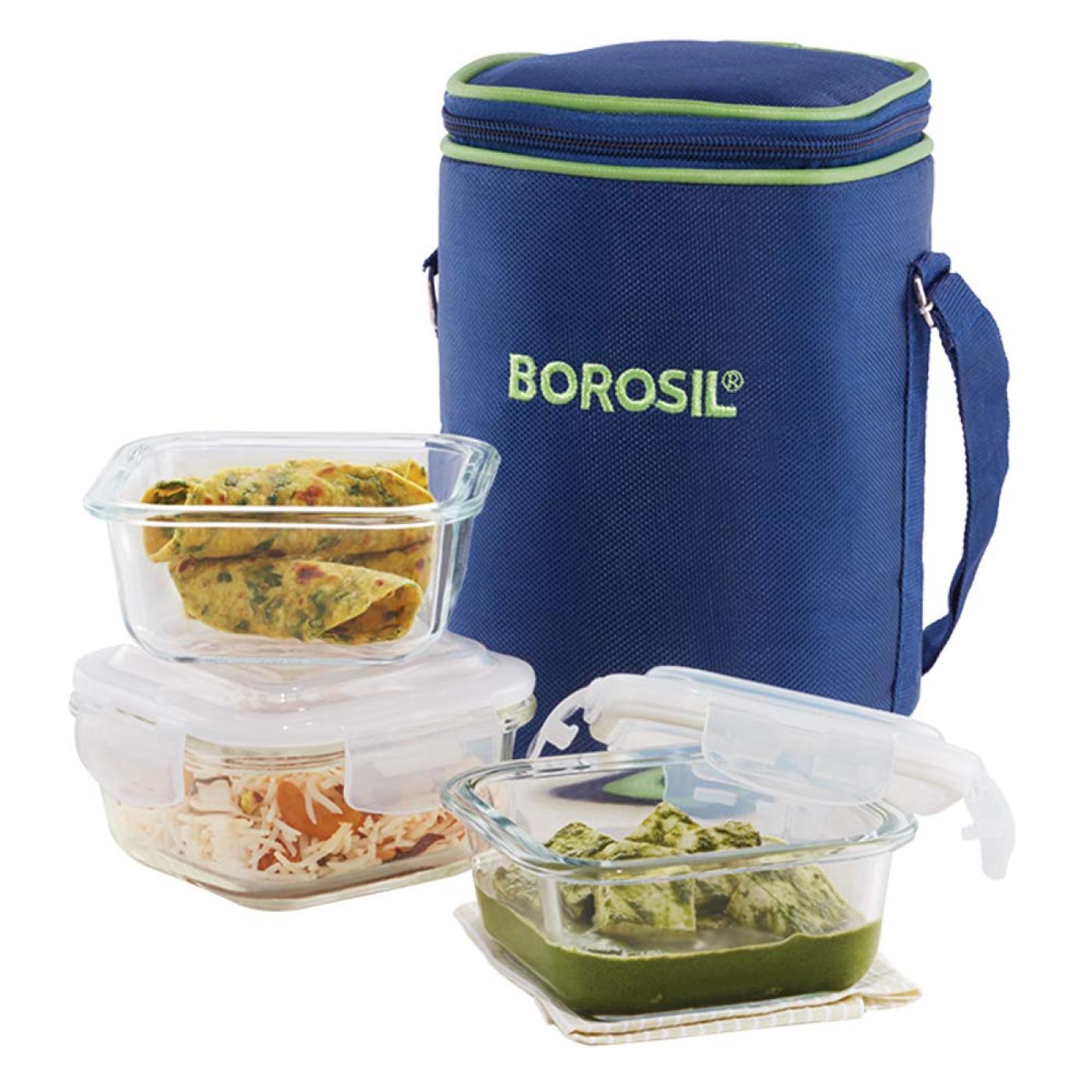 Borosil Glass Tiffin Lunch Box Square 3 Box