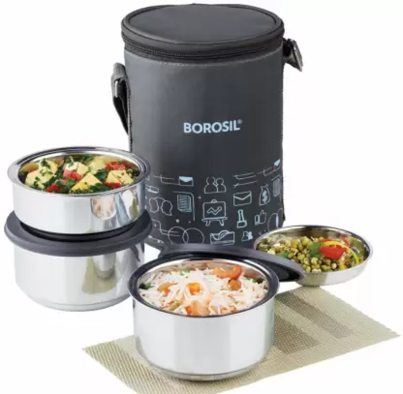 Borosil Steel Tiffin Carry Fresh Vertical 3 Box