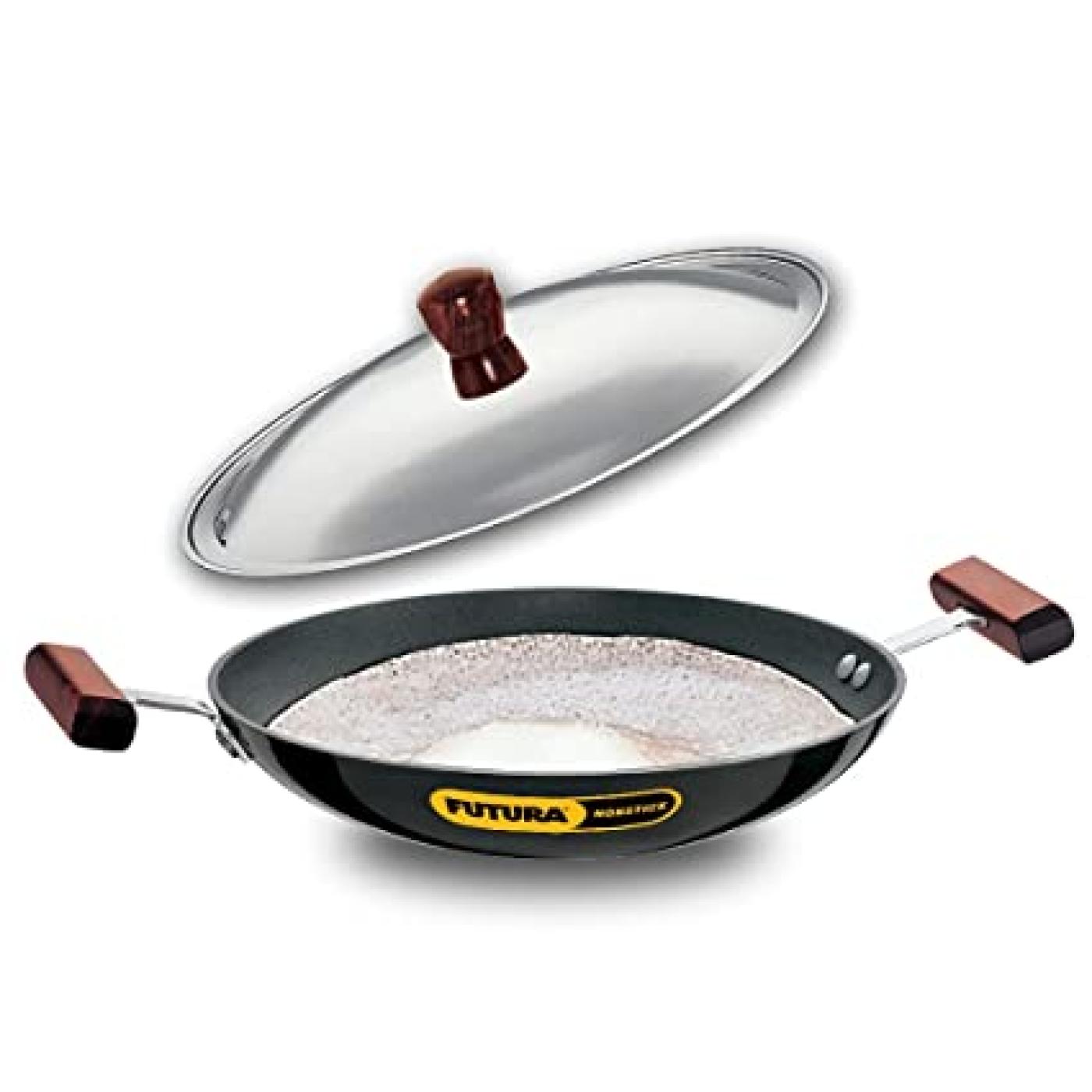 Hawkins Futura Kadhai Non Stick Breakfast Pan (Appachatty) 0.9 Ltr Steel Lid