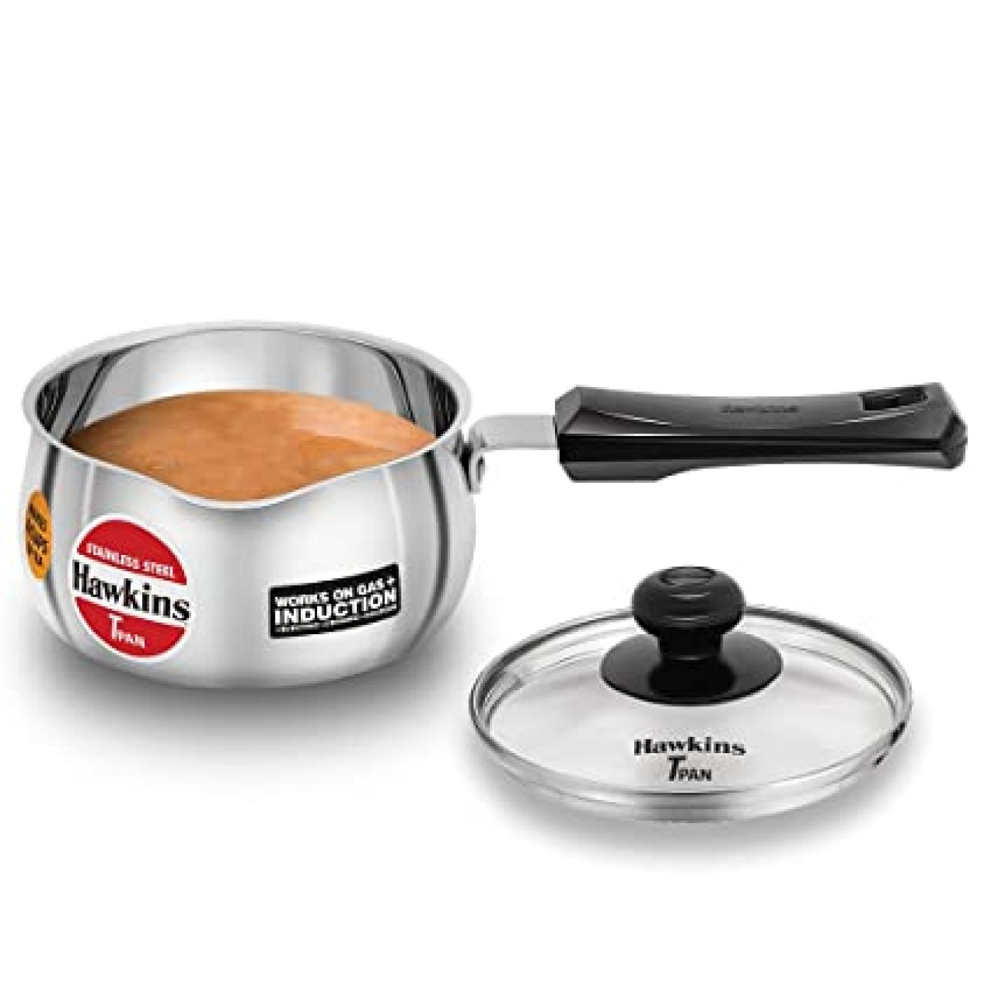 Hawkins Futura Sauce Pan Stainless Steel Tpan 1 Ltr Glass Lid