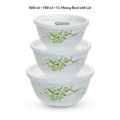 Borosil Larah Mixing Bowl Set 500 ml + 750 ml + 1000 ml