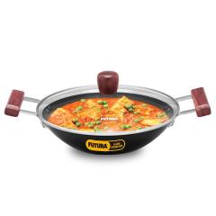 Hawkins Futura Kadhai Hard Anodised Flat Bottom - 2 Handles 1.5 Ltr Glass Lid