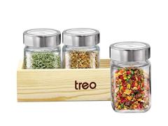 Treo Glass Jar Cuwood MX with Wooden Tray 580 ml x 3 Set